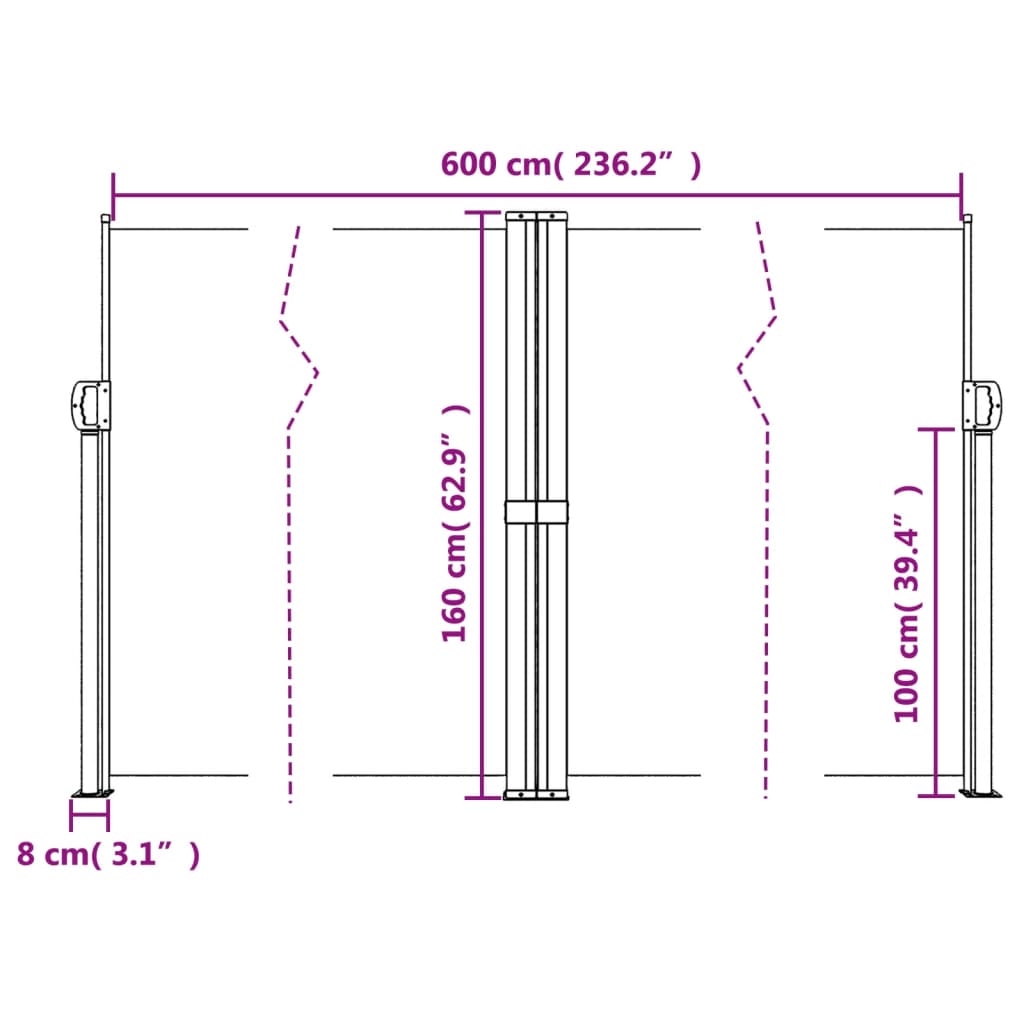 Windscherm uittrekbaar 160x600 cm zwart - AllerleiShop