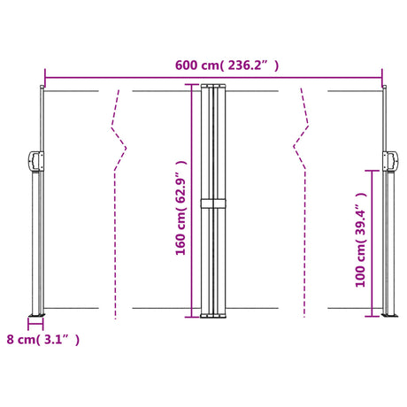 Windscherm uittrekbaar 160x600 cm crèmekleurig - AllerleiShop