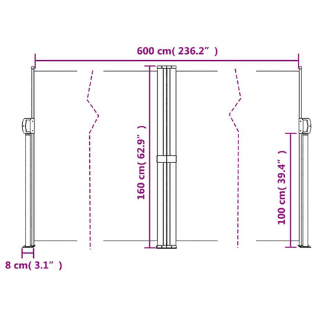 Windscherm uittrekbaar 160x600 cm wit - AllerleiShop