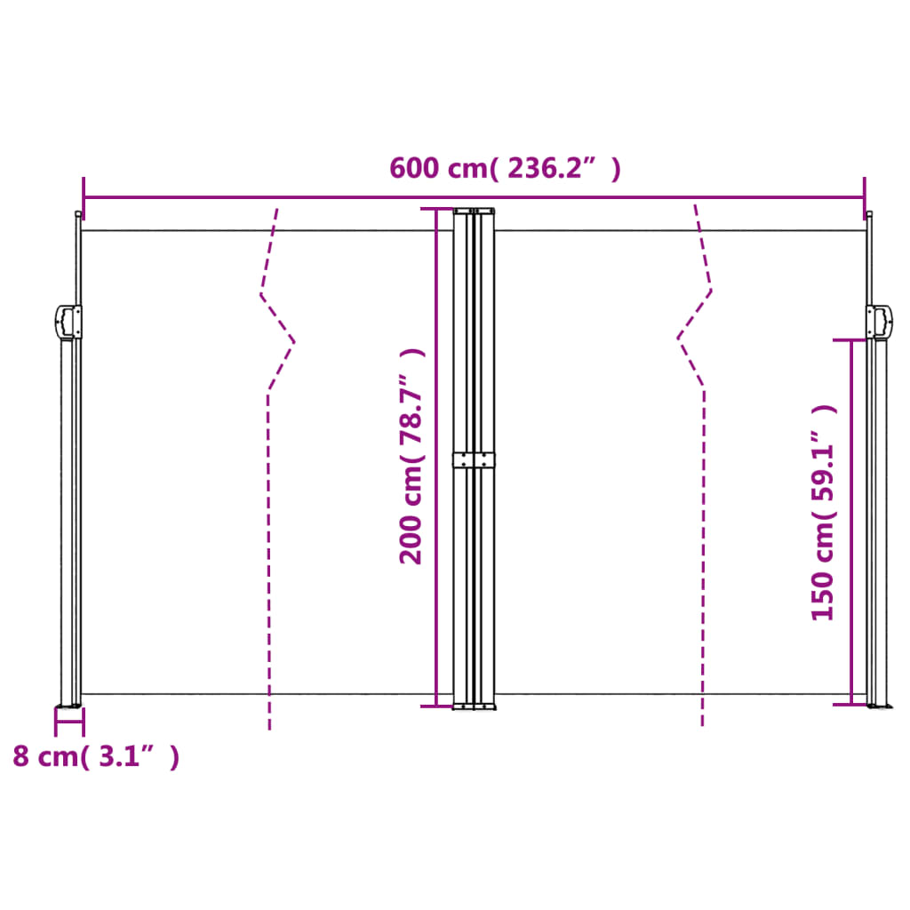 Windscherm uittrekbaar 200x600 cm crèmekleurig - AllerleiShop