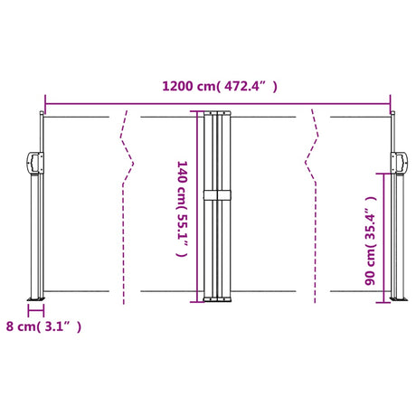 Windscherm uittrekbaar 140x1200 cm zwart - AllerleiShop