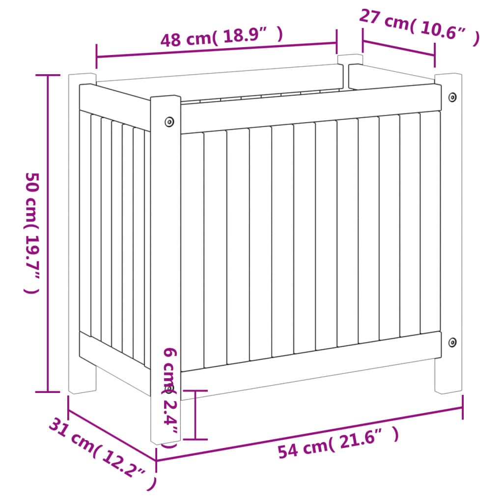 Plantenbak met voering 54x31x50 cm massief acaciahout - AllerleiShop