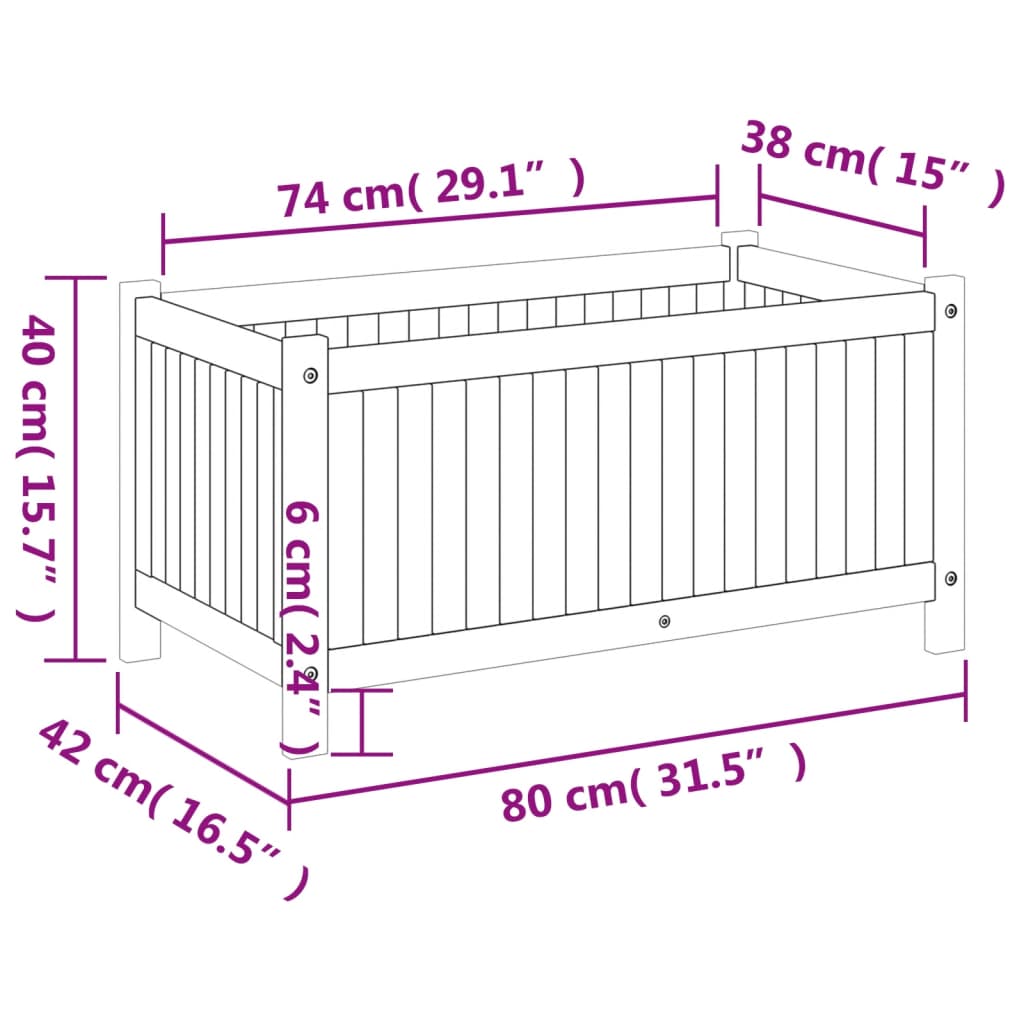 Plantenbak met voering 80x42x40 cm massief acaciahout - AllerleiShop