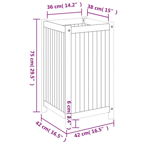 Plantenbak met voering 42x42x75 cm massief acaciahout - AllerleiShop