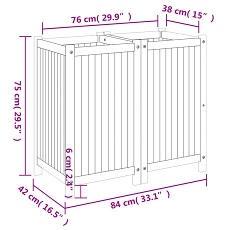 Plantenbak met voering 84x42x75 cm massief acaciahout - AllerleiShop