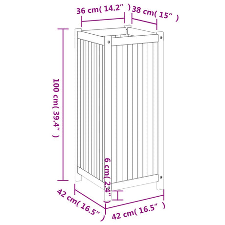 Plantenbak met voering 42x42x100 cm massief acaciahout - AllerleiShop