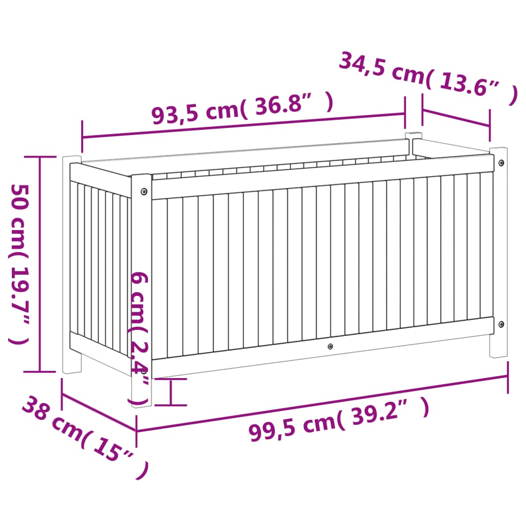 Plantenbak met voering 99,5x38x50 cm massief acaciahout - AllerleiShop