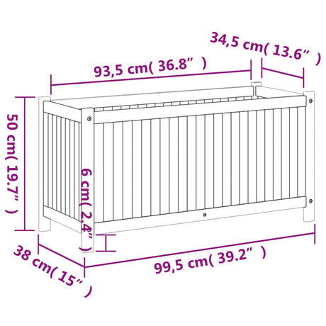 Plantenbak met voering 99,5x38x50 cm massief acaciahout - AllerleiShop