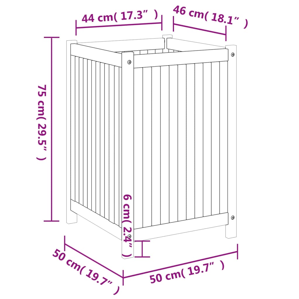 Plantenbak met voering 50x50x75 cm massief acaciahout - AllerleiShop