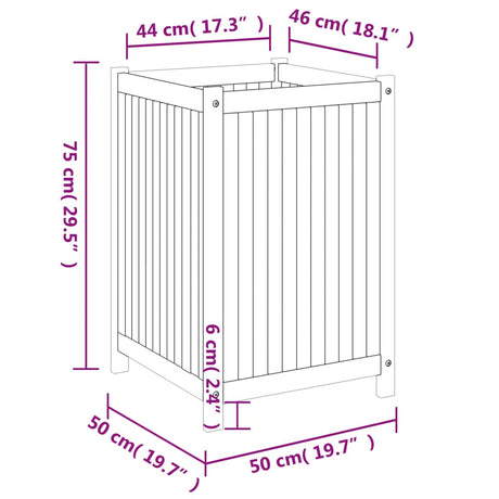 Plantenbak met voering 50x50x75 cm massief acaciahout - AllerleiShop