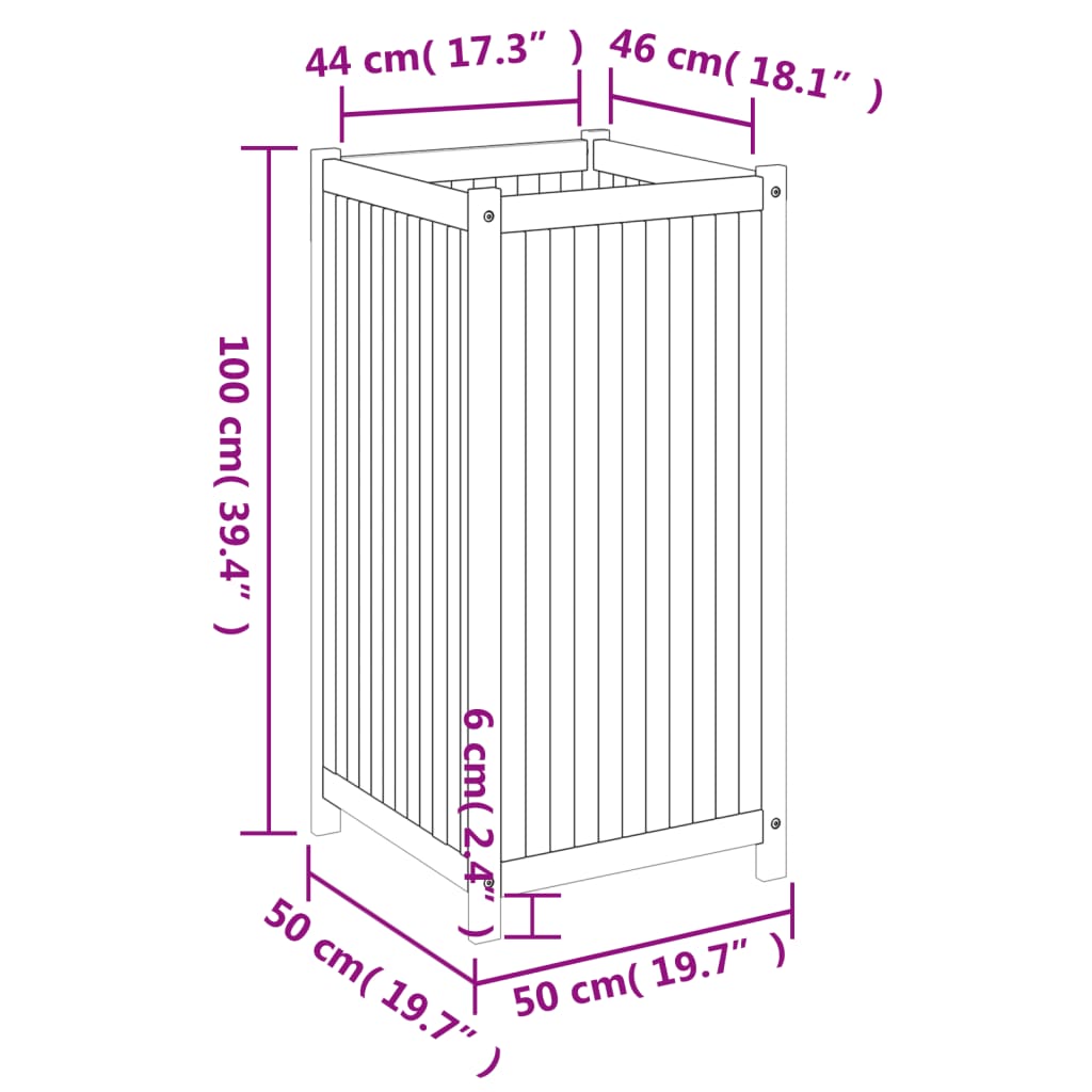 Plantenbak met voering 50x50x100 cm massief acaciahout - AllerleiShop