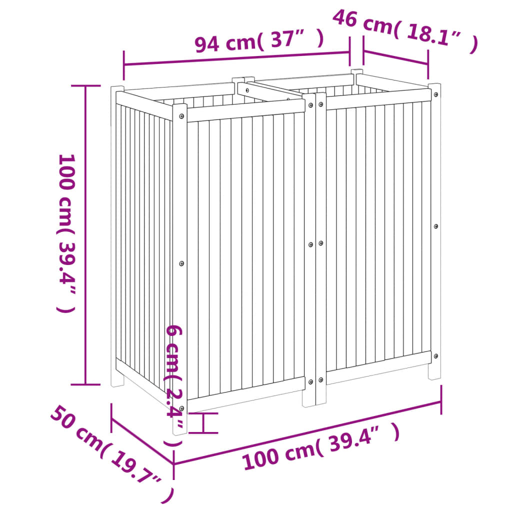 Plantenbak met voering 100x50x100 cm massief acaciahout - AllerleiShop