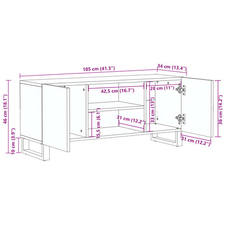 Tv-meubel 105x34x46 cm massief mangohout wit - AllerleiShop