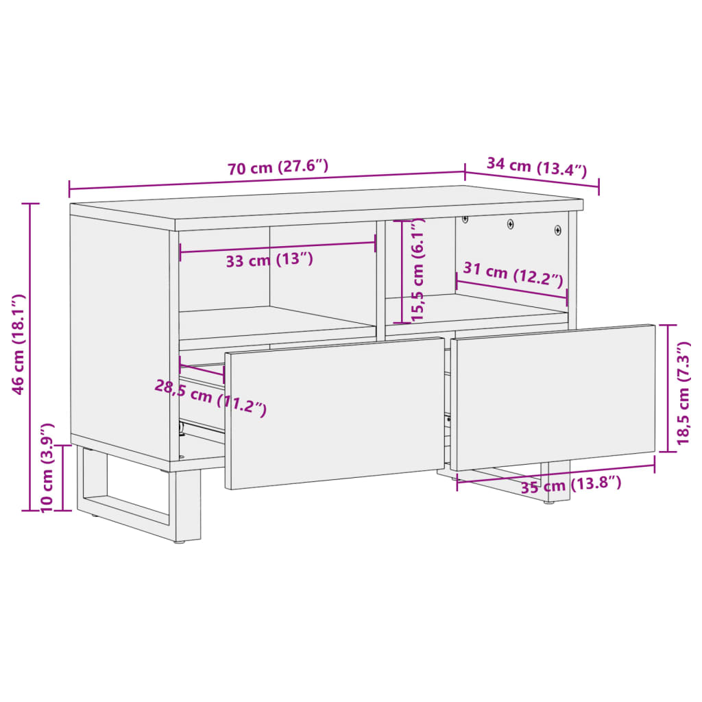 Tv-meubel 70x34x46 cm massief ruw mangohout - AllerleiShop