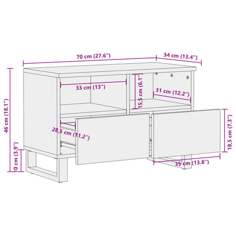 Tv-meubel 70x34x46 cm massief ruw mangohout - AllerleiShop