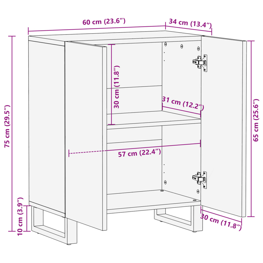 Dressoir 60x34x75 cm massief acaciahout