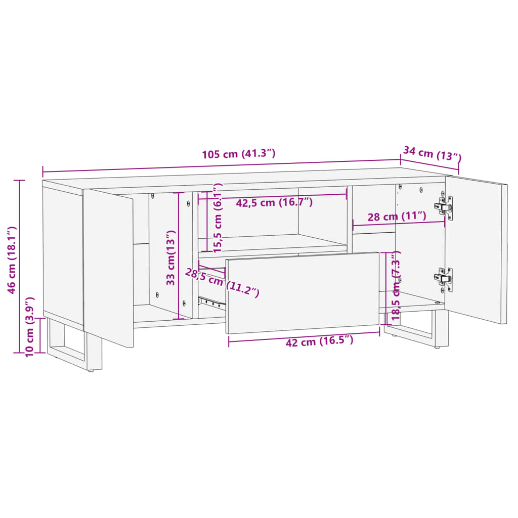 Tv-meubel 100x34x46 cm massief ruw mangohout - AllerleiShop