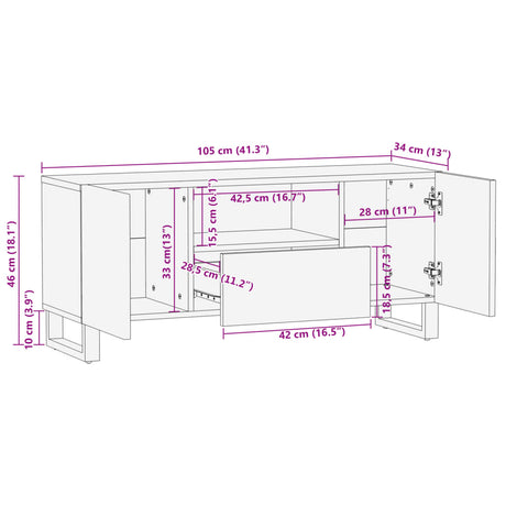 Tv-meubel 100x34x46 cm massief ruw mangohout - AllerleiShop