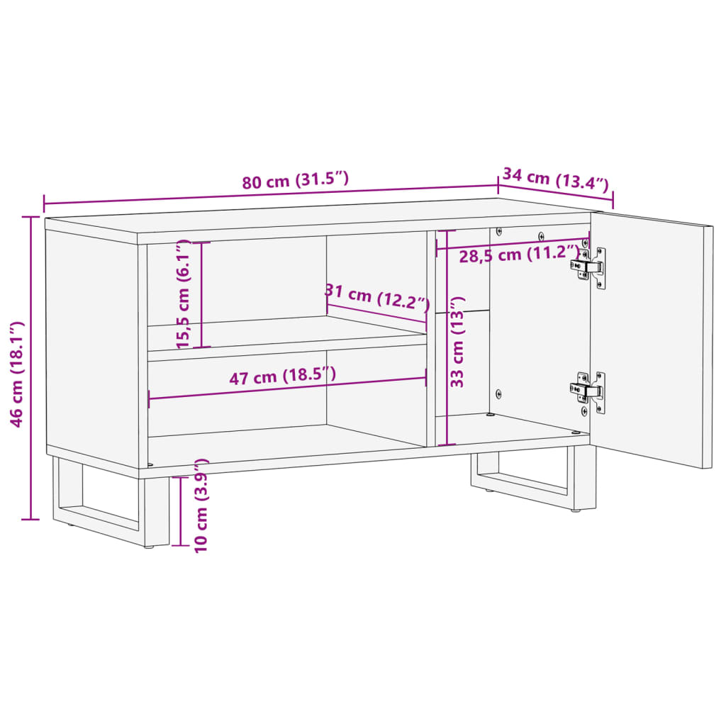 Tv-meubel 80x34x46 cm massief ruw mangohout - AllerleiShop