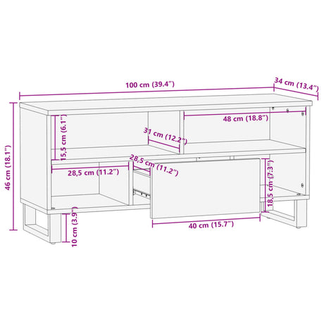 Tv-meubel 100x34x46 cm massief ruw mangohout - AllerleiShop