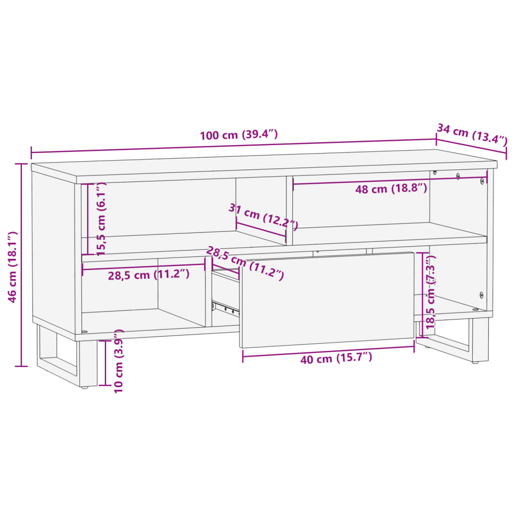 Tv-meubel 100x34x46 cm massief mangohout - AllerleiShop