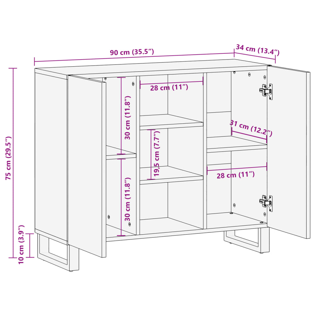 Dressoir 90x34x75 cm massief mangohout bruin