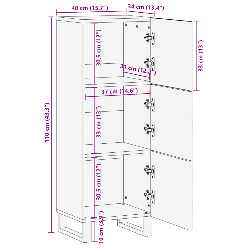 Hoge kast 40x34x110 cm massief ruw mangohout - AllerleiShop