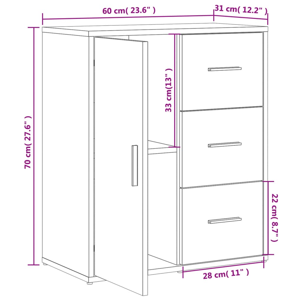 Dressoir 60x31x70 cm bewerkt hout wit