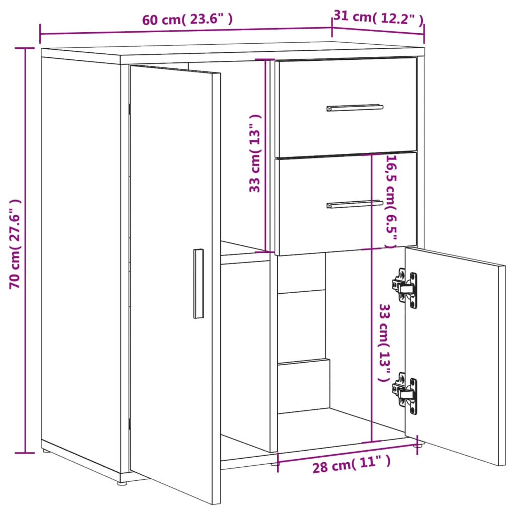 Dressoir 60x31x70 cm bewerkt hout wit