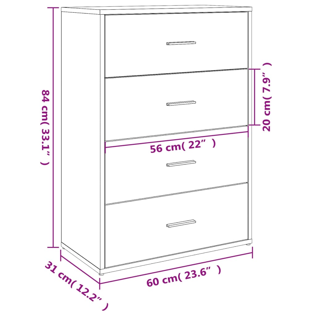 Dressoir 60x31x84 cm bewerkt hout wit