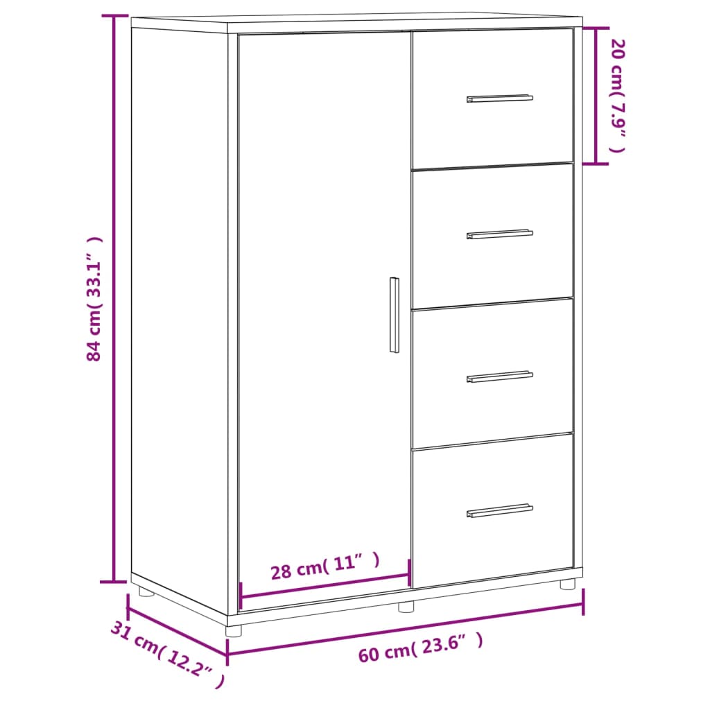 Dressoir 60x31x84 cm bewerkt hout wit