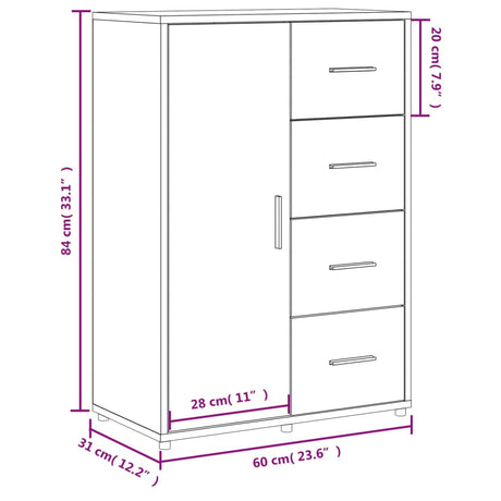 Dressoir 60x31x84 cm bewerkt hout wit