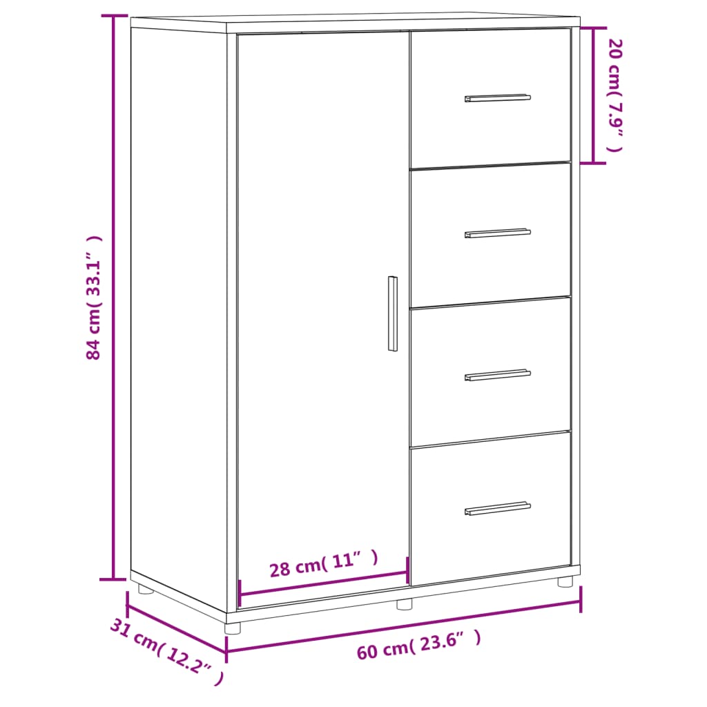 Dressoir 60x31x84 cm bewerkt hout zwart