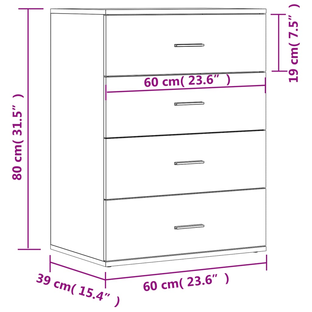 Dressoir 60x39x80 cm bewerkt hout betongrijs