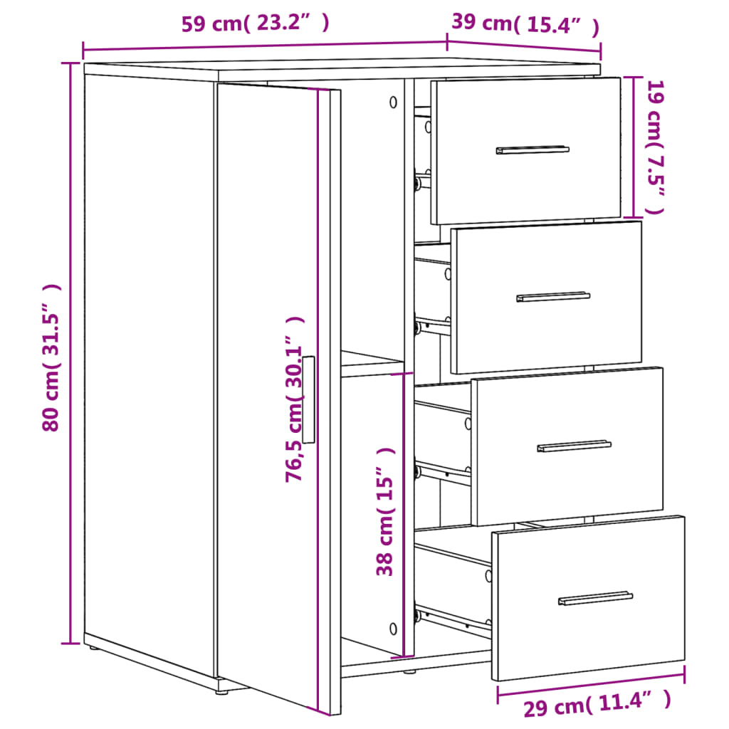 Dressoir 59x39x80 cm bewerkt hout wit