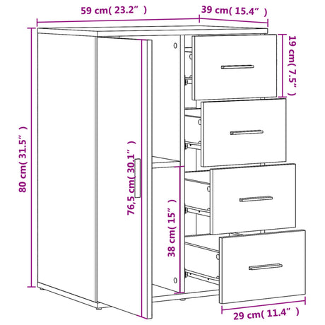 Dressoir 59x39x80 cm bewerkt hout wit