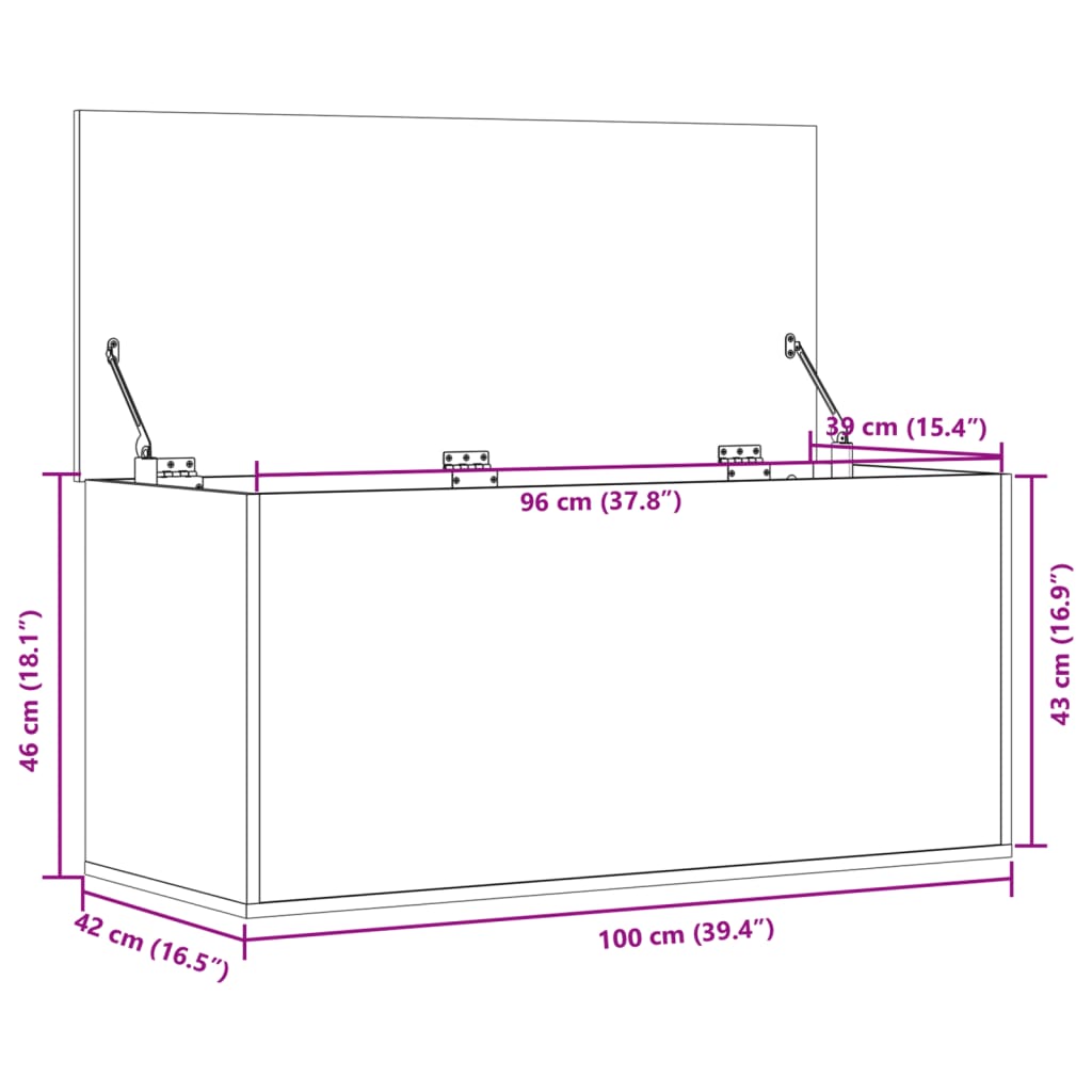 Opbergbox 100x42x46 cm bewerkt hout betongrijs