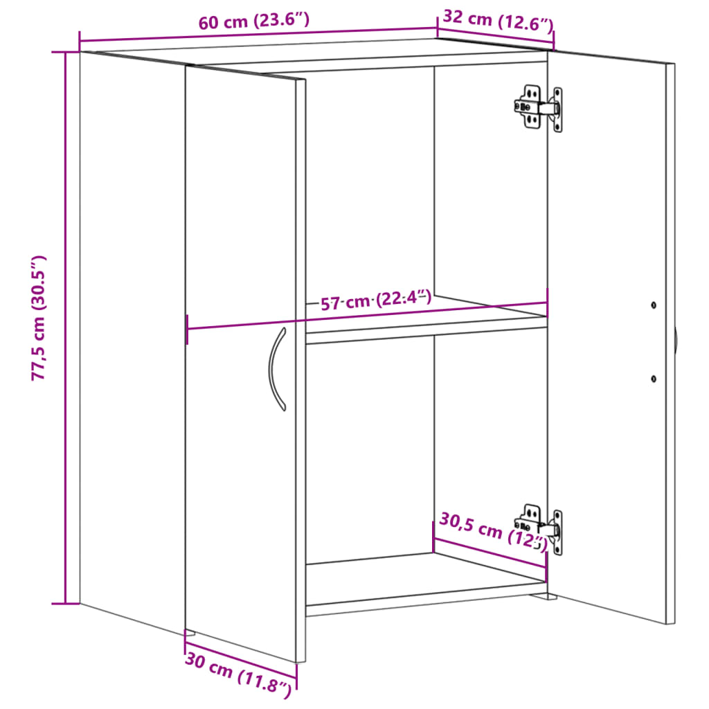 Archiefkast 60x32x77,5 cm bewerkt hout sonoma eiken