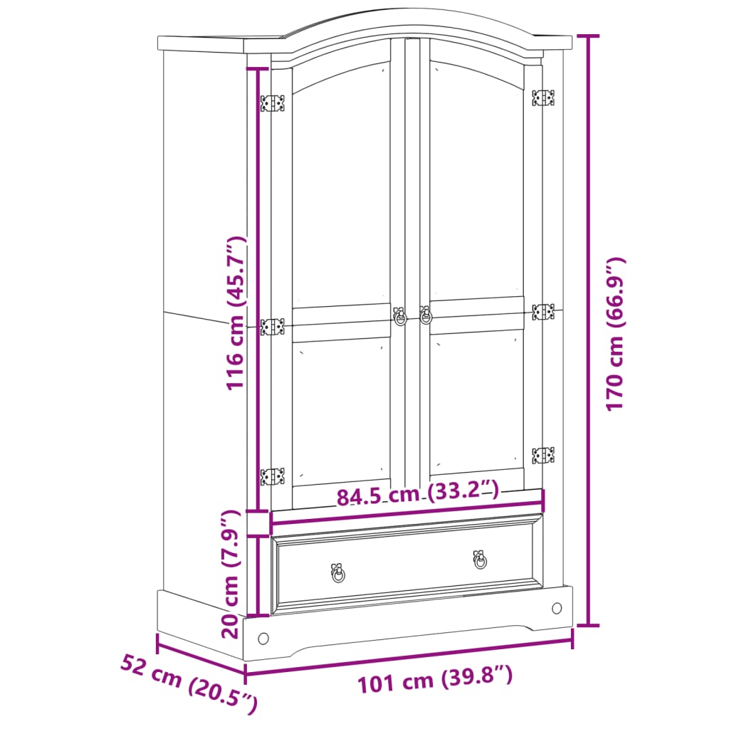 Kledingkast Corona 101x52x170 cm massief grenenhout - AllerleiShop