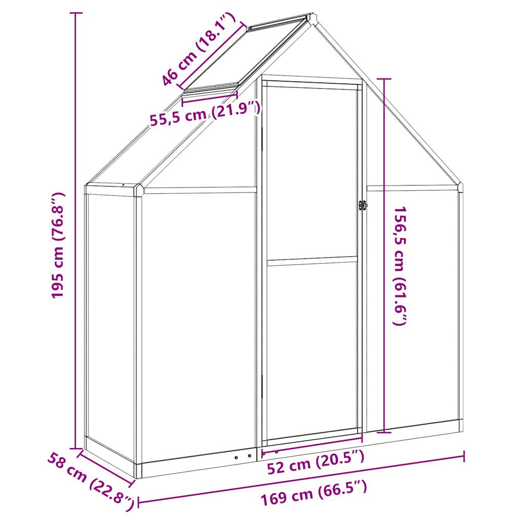 Tuinkas met basisframe 169x58x195 cm aluminium zilverkleurig - AllerleiShop