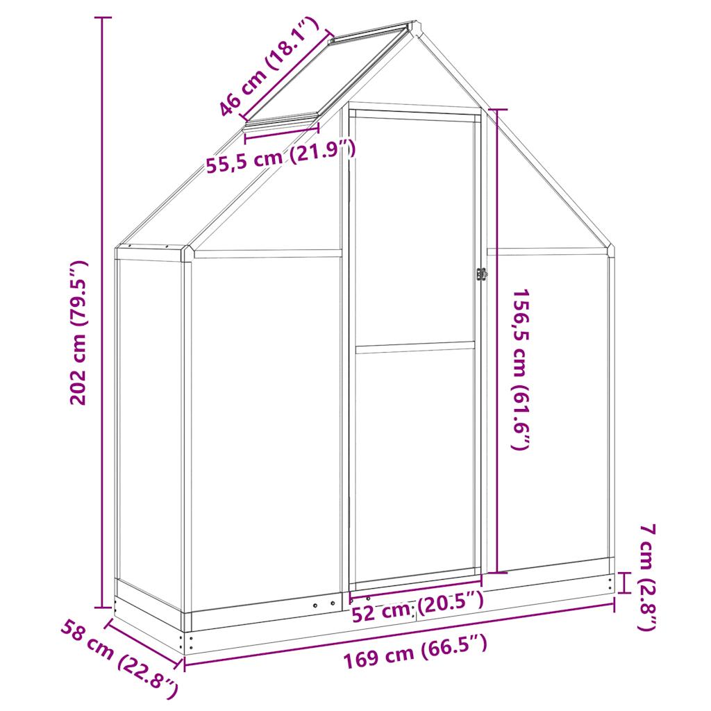 Tuinkas met basisframe 169x58x202 cm aluminium zilverkleurig - AllerleiShop