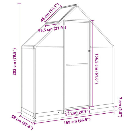 Tuinkas met basisframe 169x58x202 cm aluminium zilverkleurig - AllerleiShop