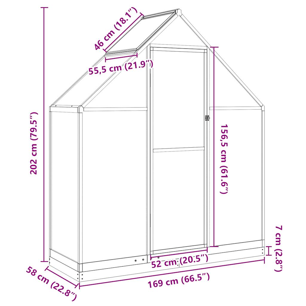 Tuinkas met basisframe 169x58x202 cm aluminium antracietkleurig - AllerleiShop