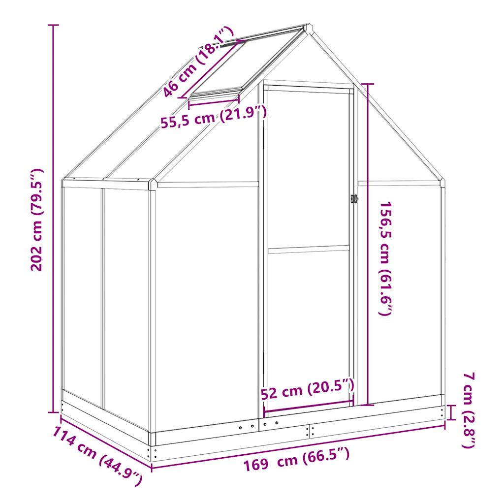 Tuinkas met basisframe 169x114x202 cm aluminium zilverkleurig - AllerleiShop