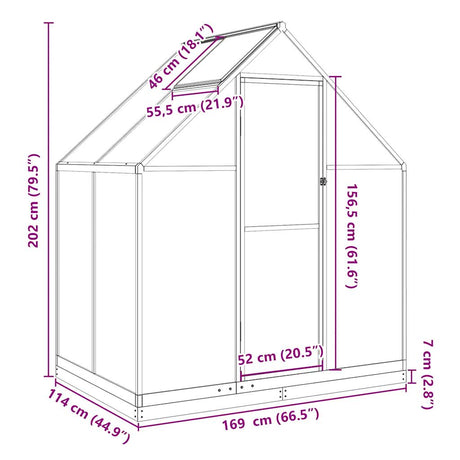 Tuinkas met basisframe 169x114x202 cm aluminium zilverkleurig - AllerleiShop