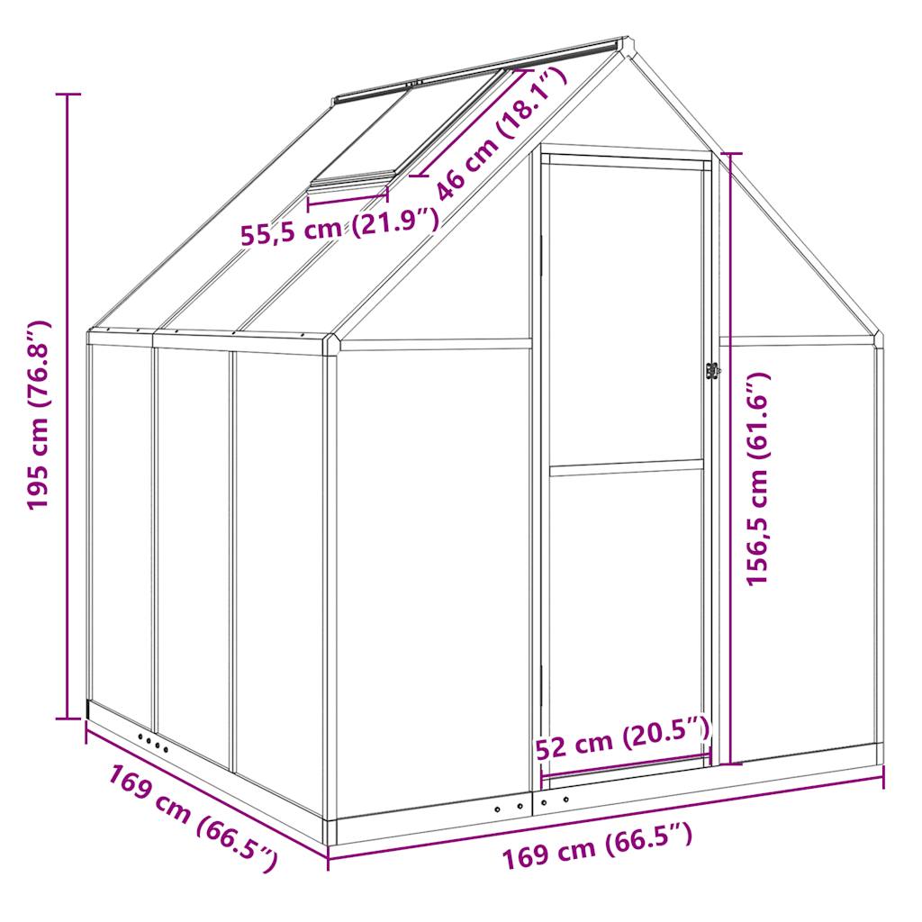 Tuinkas met basisframe 169x169x195 cm aluminium antracietkleur - AllerleiShop