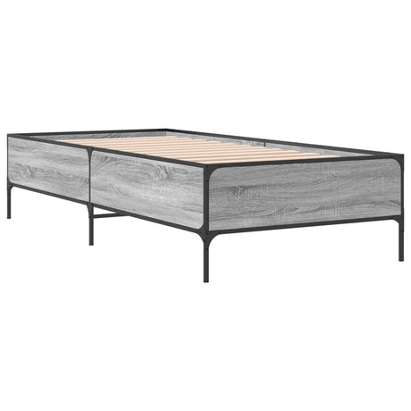 Bedframe bewerkt hout en metaal grijs sonoma eiken 75x190 cm