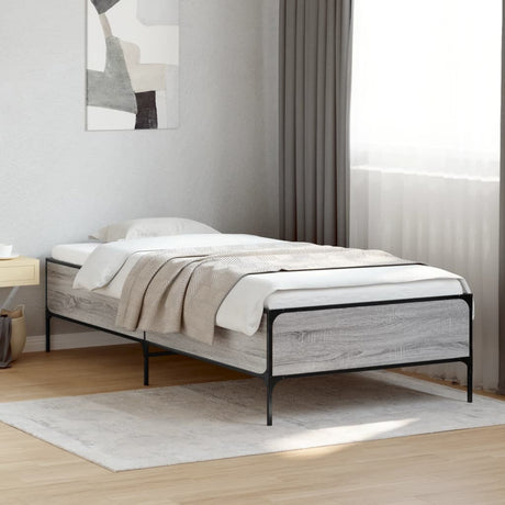 Bedframe bewerkt hout en metaal grijs sonoma eiken 75x190 cm