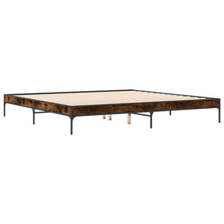 Bedframe bewerkt hout metaal gerookt eikenkleurig 200x200 cm