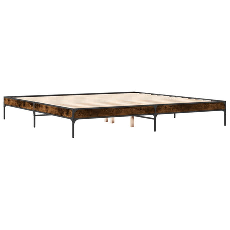 Bedframe bewerkt hout metaal gerookt eikenkleurig 180x200 cm